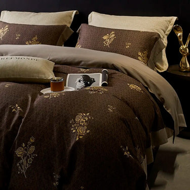 Brown Rose Vintage Floral Premium Soft 1 Duvet Cover with Zipper, 800TC Cotton Brushed Bedding Set